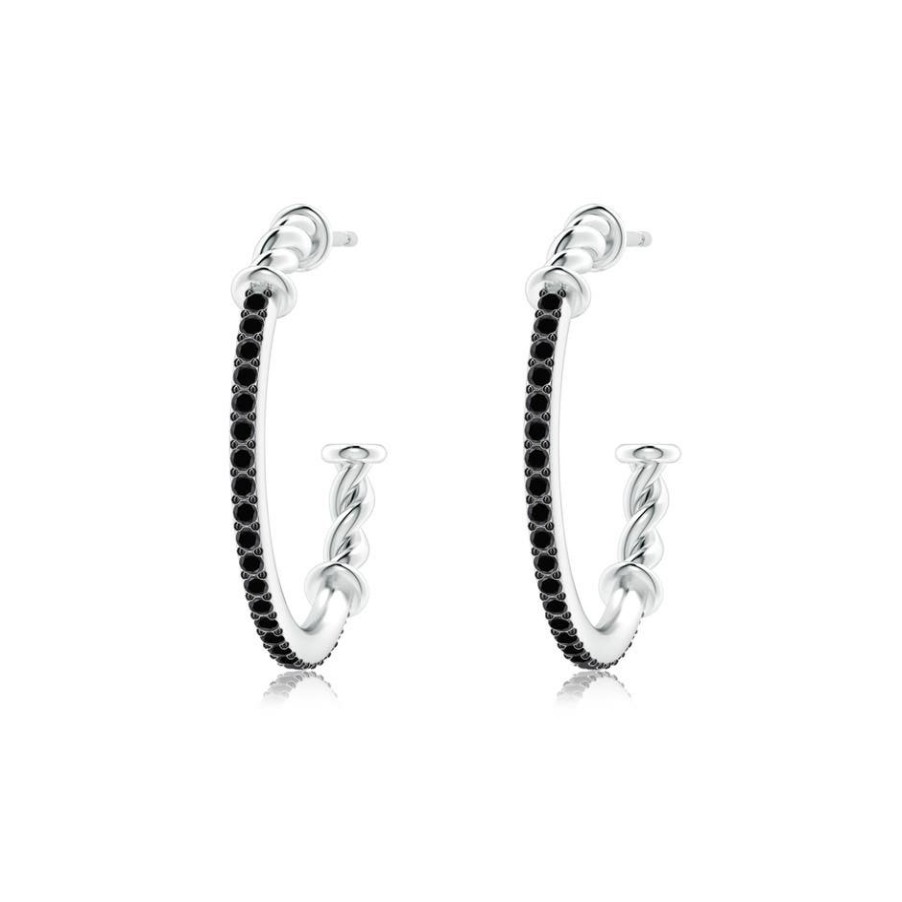 Earrings Angara Enhanced Black | Prong-Set Round Black Diamond Twisted Wire Hoop Earrings