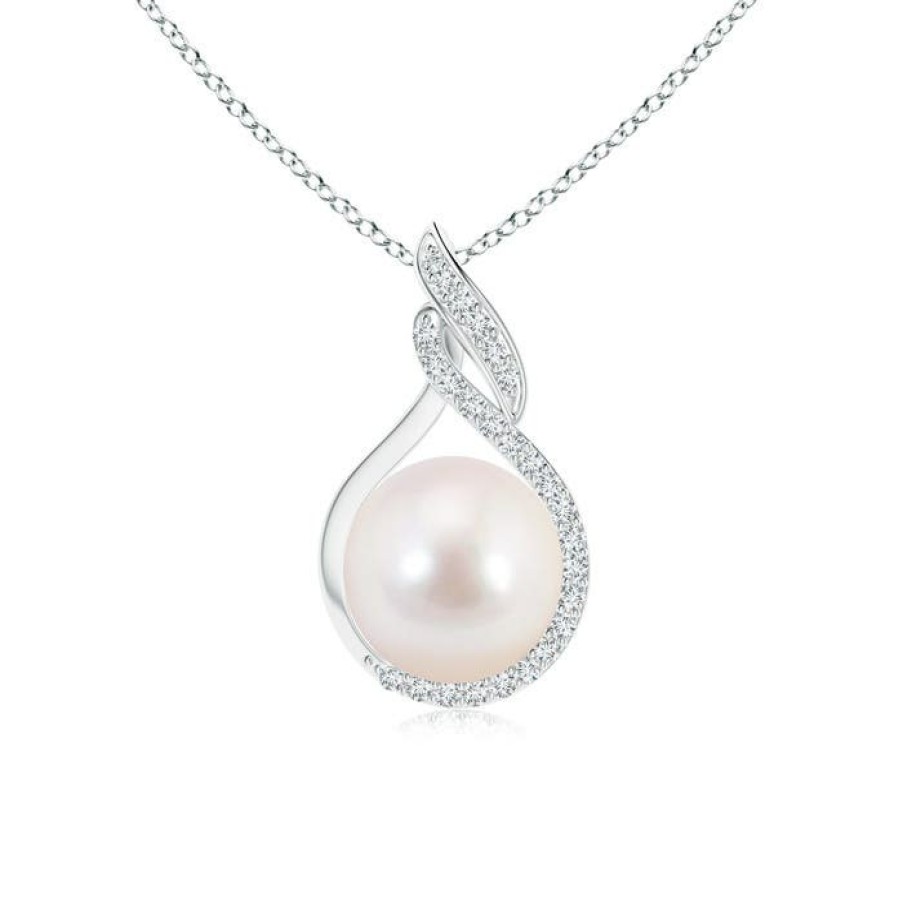 Necklaces Angara Akoya Pearl | Japanese Akoya Pearl Swirl Pendant With Diamonds