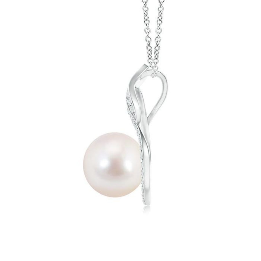 Necklaces Angara Akoya Pearl | Japanese Akoya Pearl Swirl Pendant With Diamonds