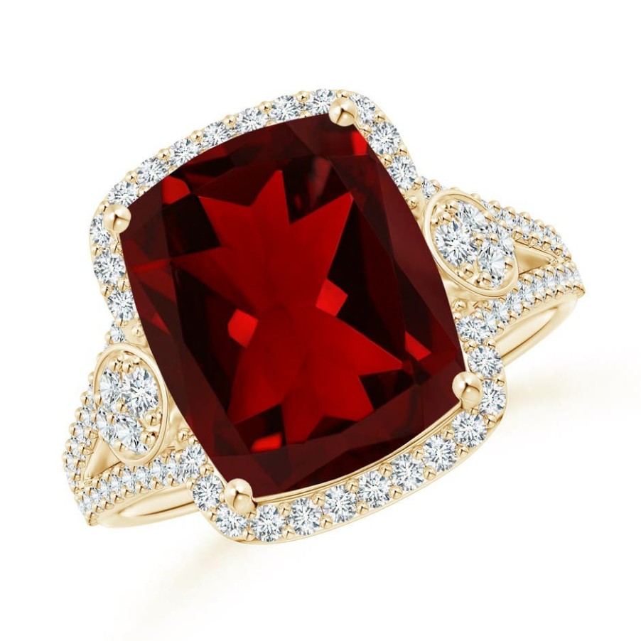 Rings Angara Garnet | Cushion Garnet Split Shank Cocktail Ring With Pear Motif