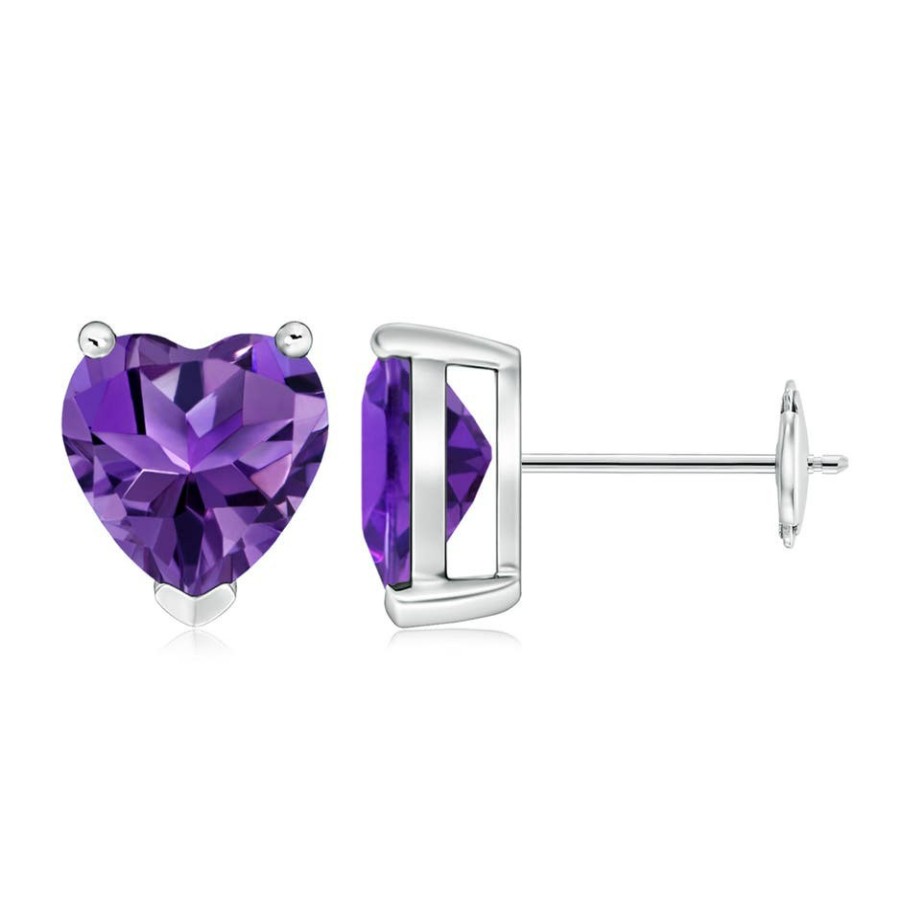 Earrings Angara Amethyst | Amethyst Solitaire Heart Stud Earrings