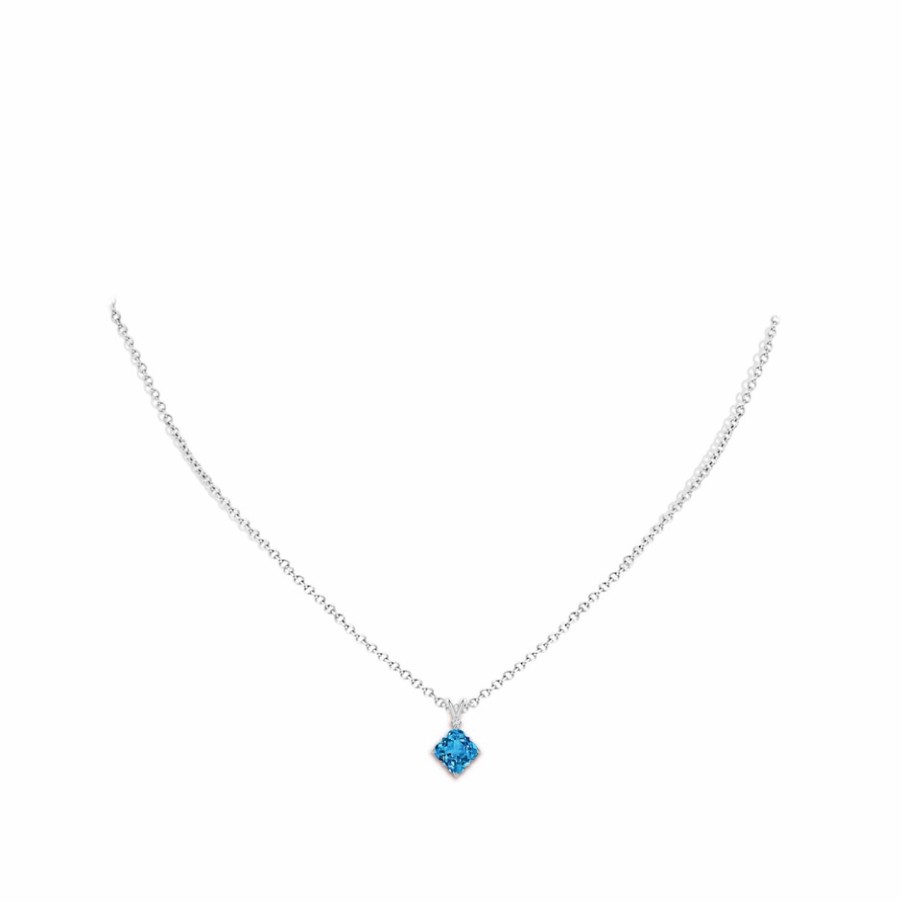 Necklaces Angara Swiss Blue Topaz | Solitaire Clover-Shaped Swiss Blue Topaz V-Bale Pendant