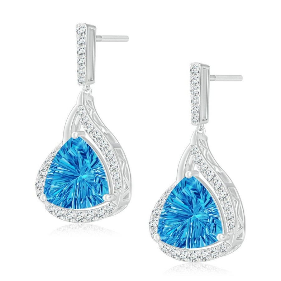 Earrings Angara Swiss Blue Topaz | Trillion Concave-Cut Swiss Blue Topaz Flame Earrings