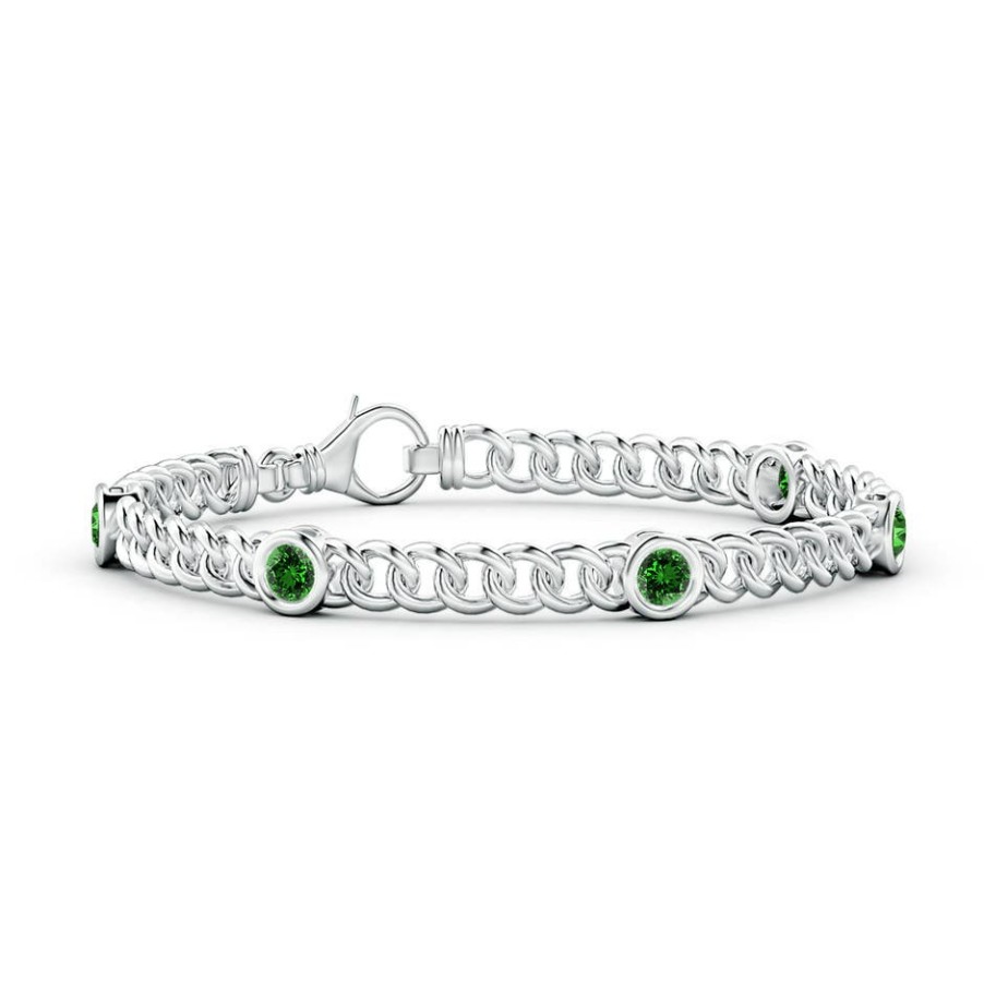 Bracelets Angara Emerald | Lab-Grown Bezel-Set Emerald Curb Chain Link Bracelet