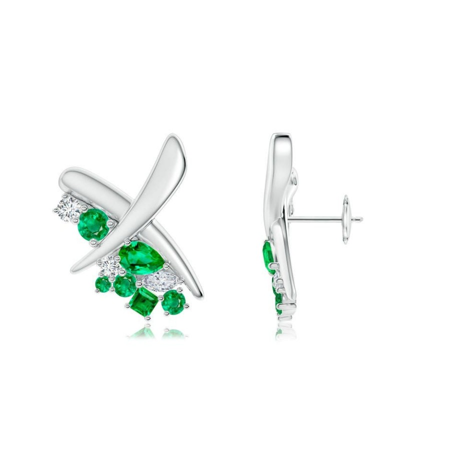 Earrings Angara Emerald | Natori X Angara Multi-Shape Waterfall Emerald & Diamond Sumi Stroke Studs