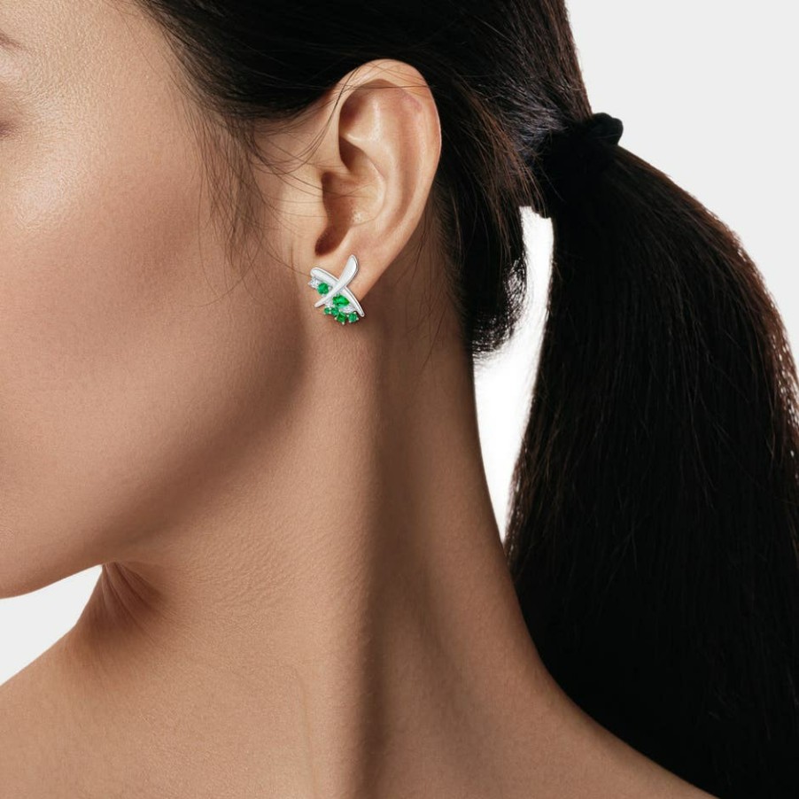 Earrings Angara Emerald | Natori X Angara Multi-Shape Waterfall Emerald & Diamond Sumi Stroke Studs