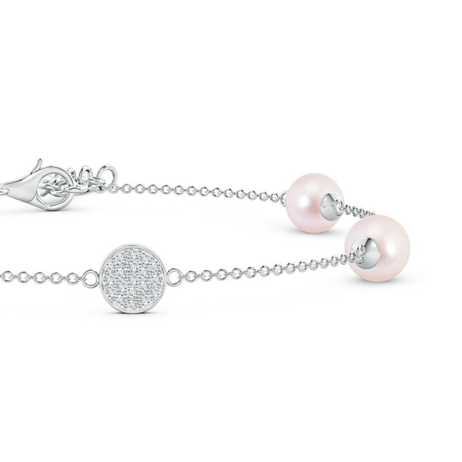 Bracelets Angara Akoya Pearl | Japanese Akoya Pearl Bracelet With Pave-Set Diamond Disc