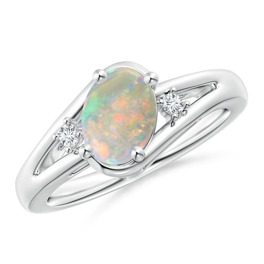 Rings Angara Opal | Opal And Diamond Split Shank Ring