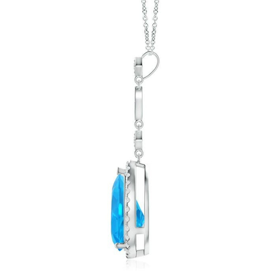 Necklaces Angara Swiss Blue Topaz | Swiss Blue Topaz Teardrop Pendant With Diamond Accents