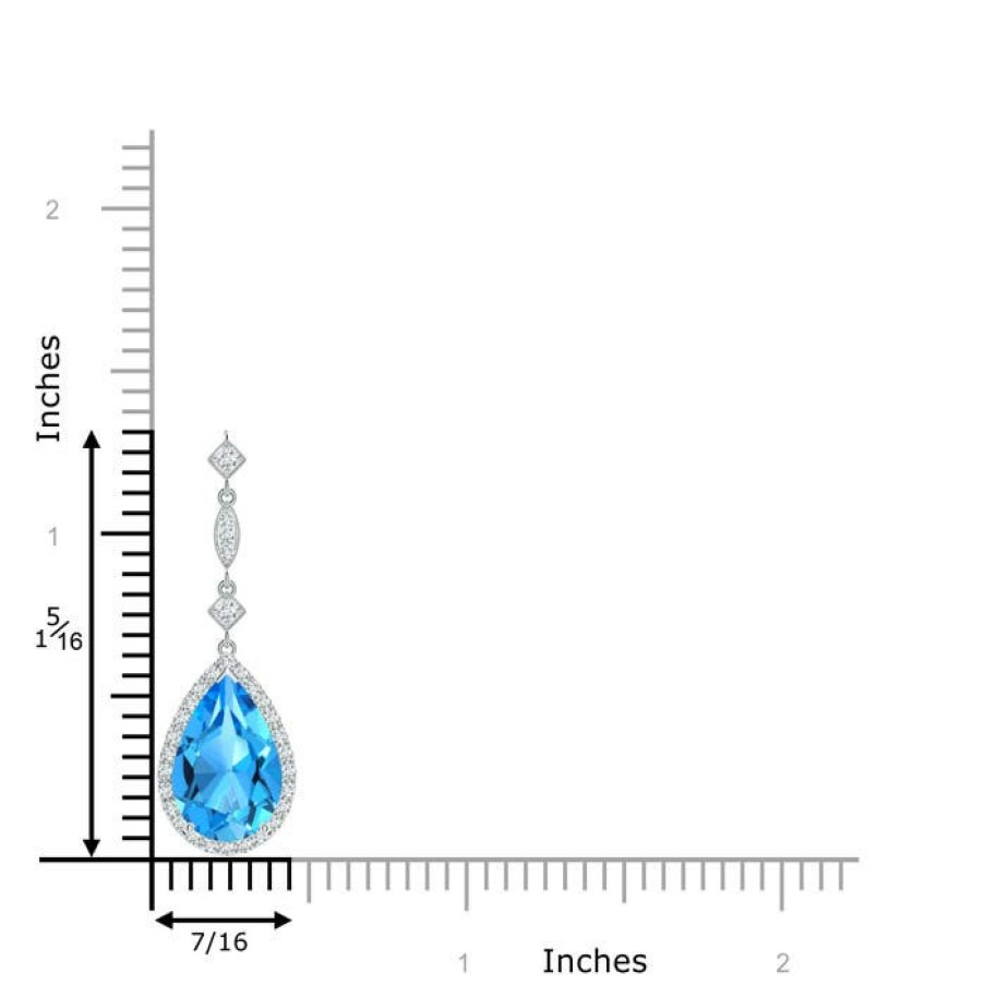 Necklaces Angara Swiss Blue Topaz | Swiss Blue Topaz Teardrop Pendant With Diamond Accents