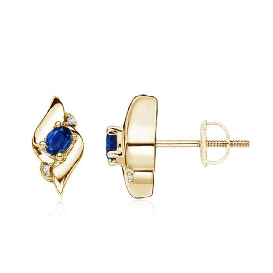 Earrings Angara Blue Sapphire | Oval Blue Sapphire And Diamond Shell Stud Earrings