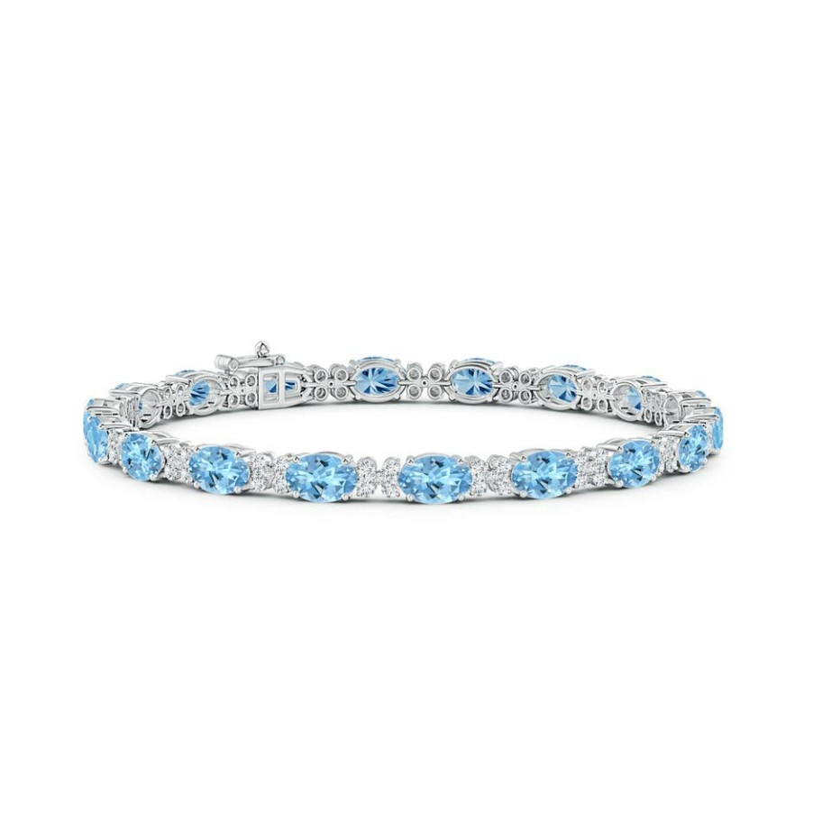 Bracelets Angara Aquamarine | Oval Aquamarine Tennis Bracelet With Diamonds