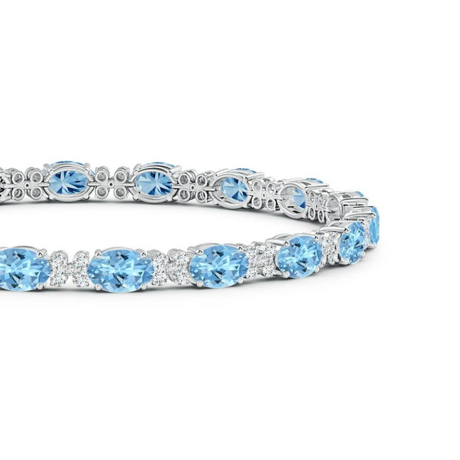 Bracelets Angara Aquamarine | Oval Aquamarine Tennis Bracelet With Diamonds