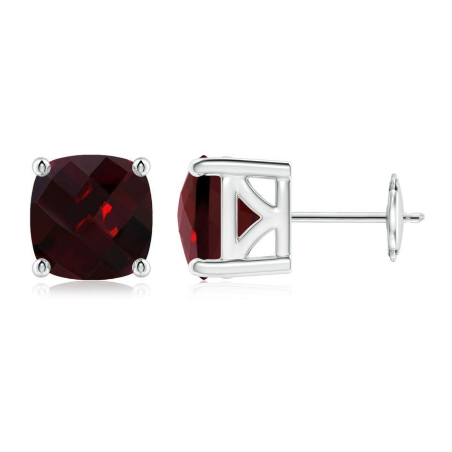 Earrings Angara Garnet | Cushion Garnet Solitaire Stud Earrings