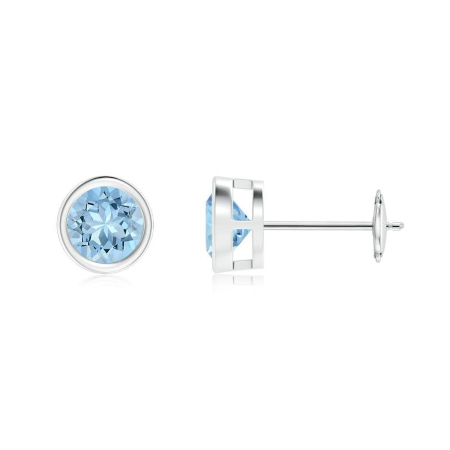 Earrings Angara Aquamarine | Bezel-Set Aquamarine Solitaire Stud Earrings