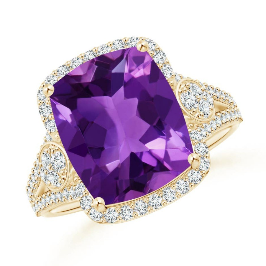 Rings Angara Amethyst | Cushion Amethyst Split Shank Cocktail Ring With Pear Motif