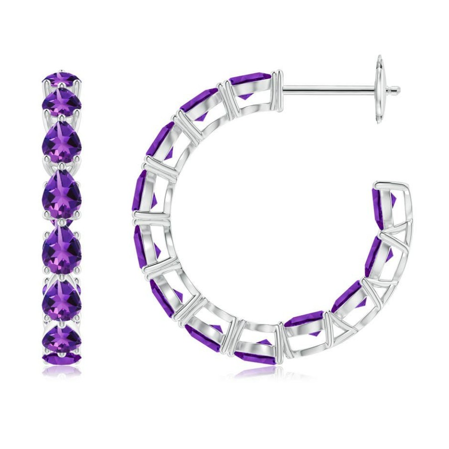 Earrings Angara Amethyst | Pear-Shaped Amethyst Inside-Out Medium Hoop Earrings