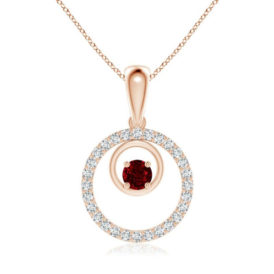 Necklaces Angara Ruby | Ruby And Diamond Cancer Circle Pendant