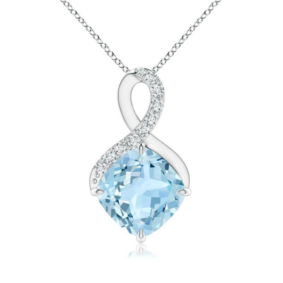 Necklaces Angara Aquamarine | Claw-Set Aquamarine Infinity Pendant With Diamonds