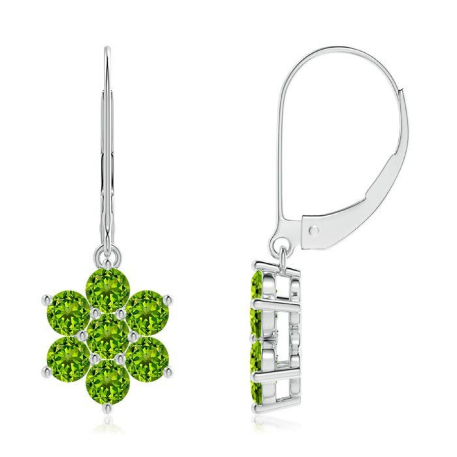 Earrings Angara Peridot | Round Peridot Floral Cluster Dangle Earrings