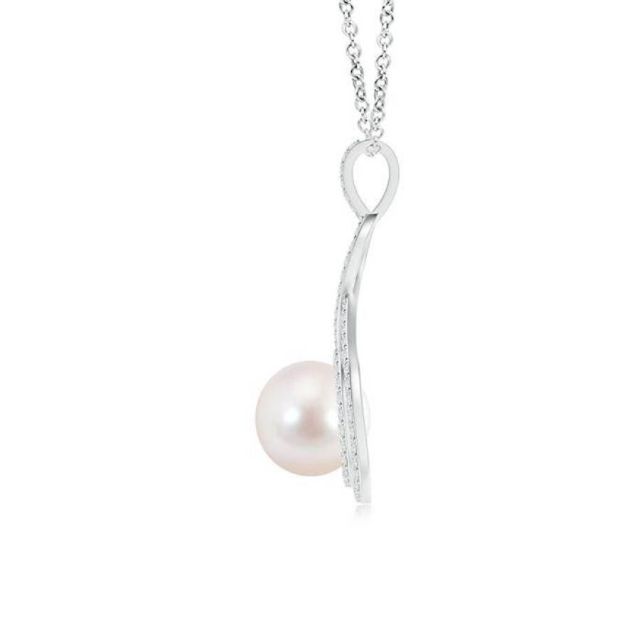 Necklaces Angara Akoya Pearl | Japanese Akoya Pearl Infinity Pendant With Diamond Halo