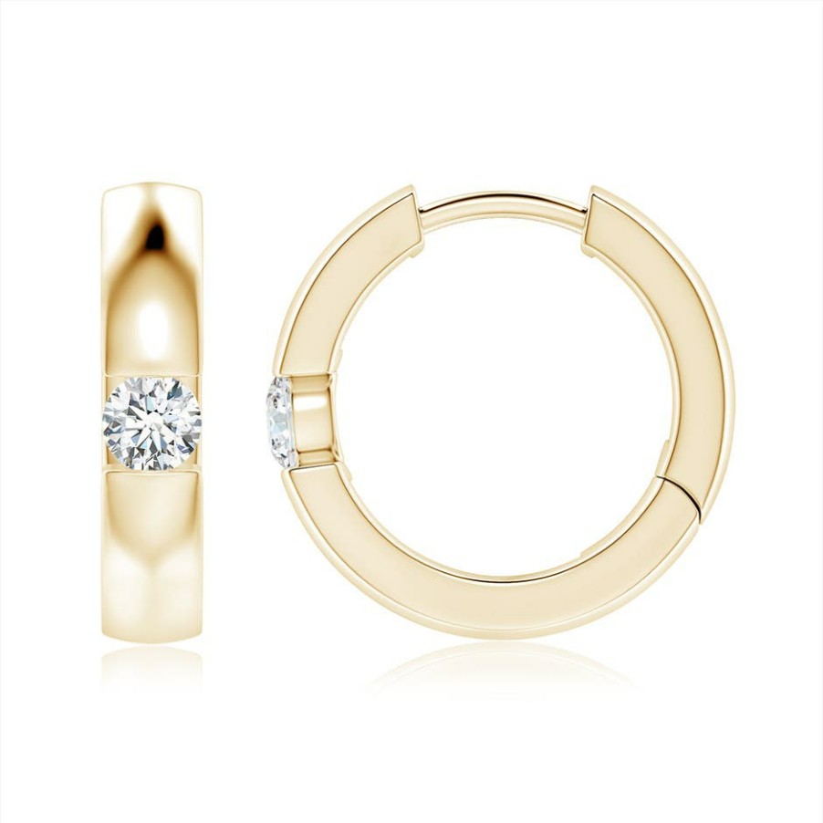 Earrings Angara Diamond | Lab-Grown Channel-Set Round Diamond Hinged Hoop Earrings