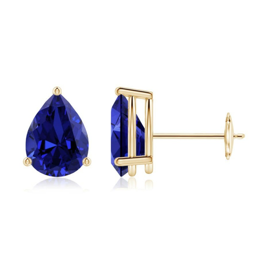 Earrings Angara Blue Sapphire | Lab-Grown Pear-Shaped Blue Sapphire Stud Earrings