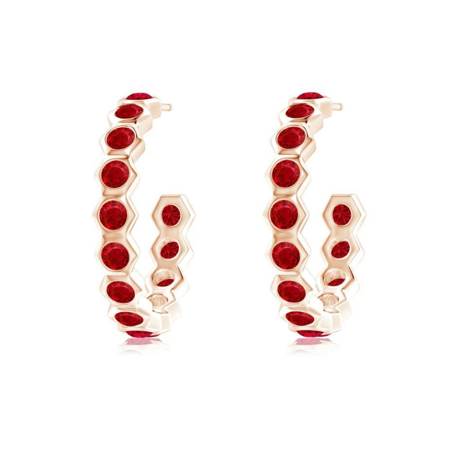 Earrings Angara Ruby | Natori X Angara Small Hexagonal Ruby Hoops