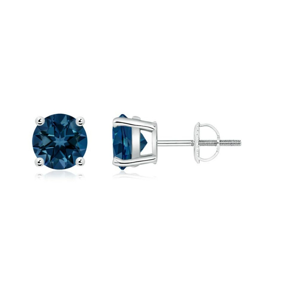 Earrings Angara London Blue Topaz | Basket-Set Round London Blue Topaz Studs