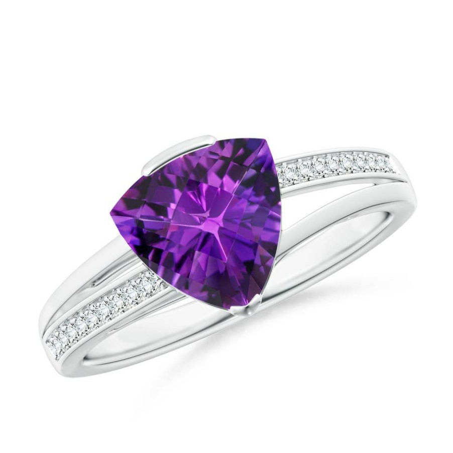 Rings Angara Amethyst | Trillion Checker-Cut Amethyst Split Shank Ring