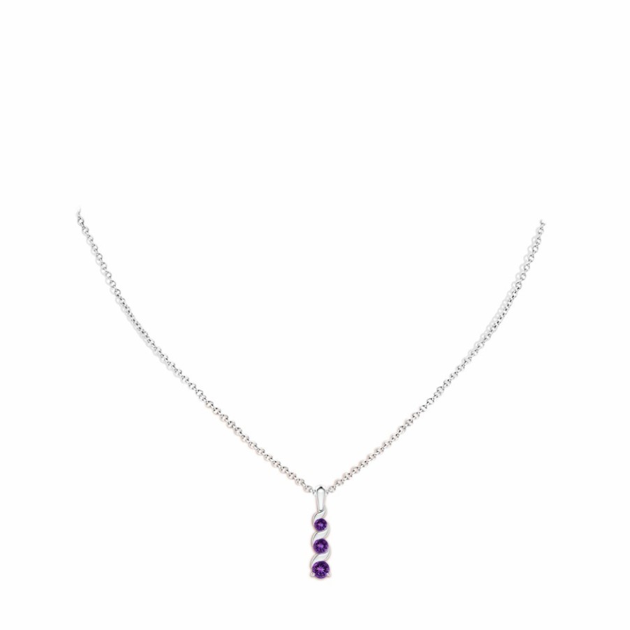 Necklaces Angara Amethyst | Channel-Set Round Amethyst Three Stone Journey Pendant