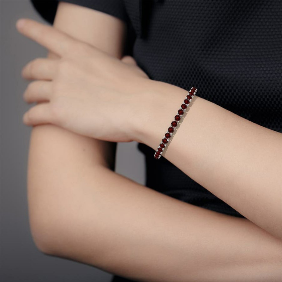 Bracelets Angara Garnet | Classic Garnet Linear Tennis Bracelet