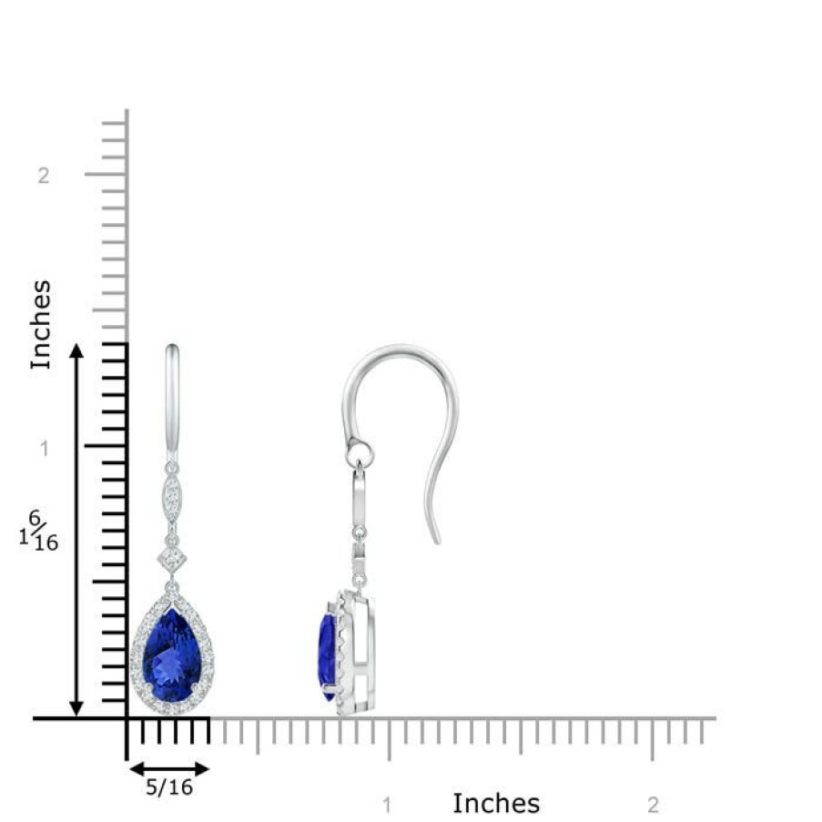 Earrings Angara Tanzanite | Pear-Shaped Tanzanite Drop Earrings With Diamond Halo