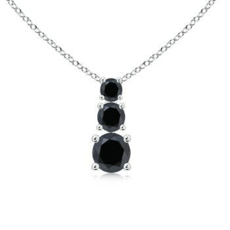 Necklaces Angara Enhanced Black | Black Diamond Three Stone Pendant