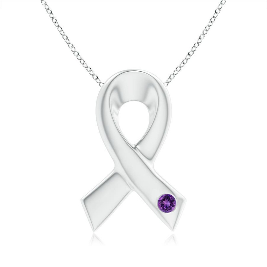 Necklaces Angara Amethyst | Gypsy-Set Round Amethyst Ribbon Pendant