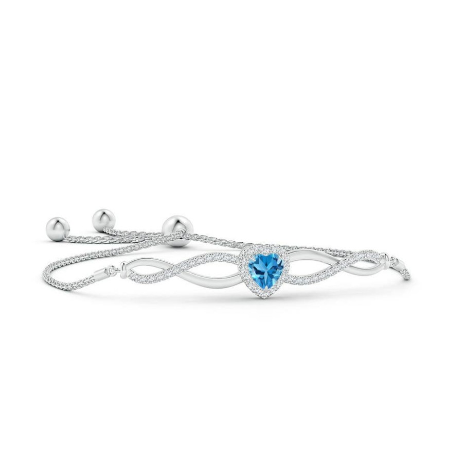 Bracelets Angara Swiss Blue Topaz | Heart-Shaped Swiss Blue Topaz Infinity Bolo Bracelet