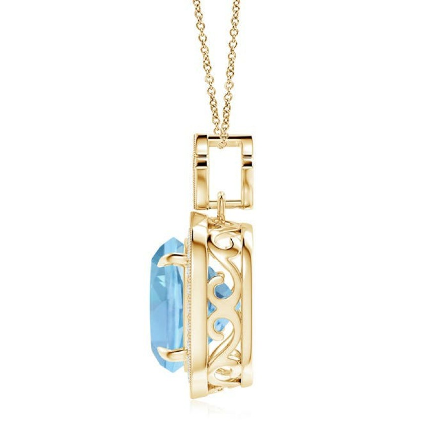 Necklaces Angara Aquamarine | Vintage Inspired Cushion Aquamarine Halo Pendant