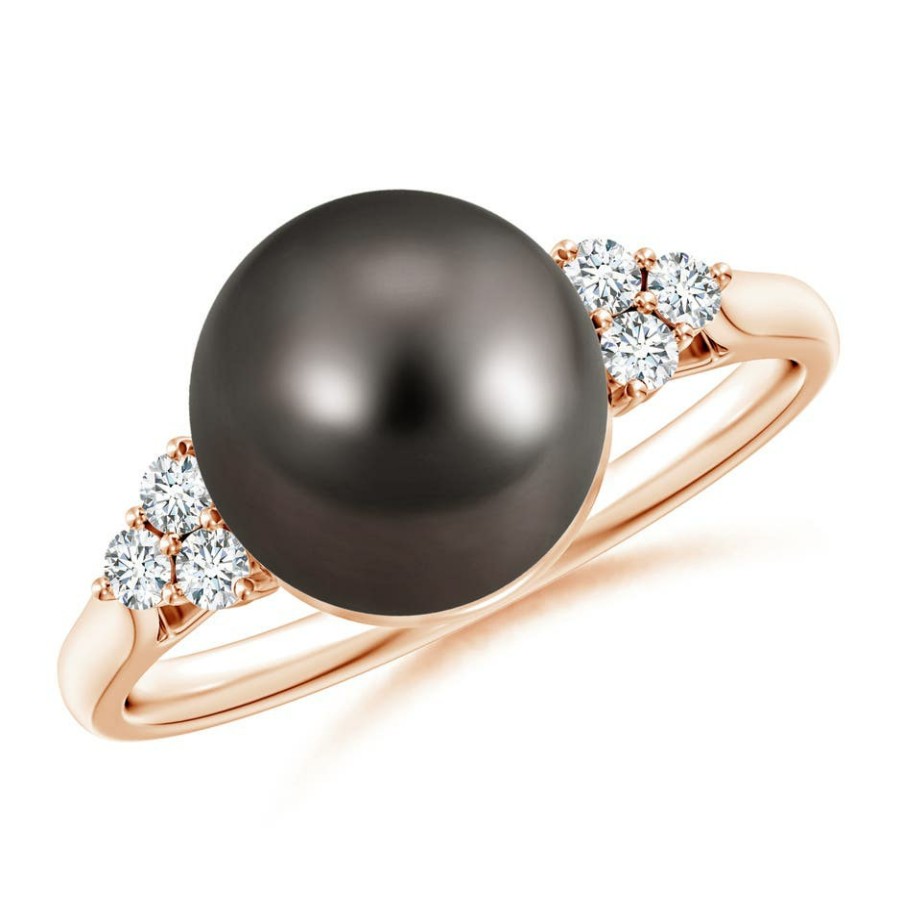 Rings Angara Tahitian Pearl | Tahitian Pearl Ring With Trio Diamonds