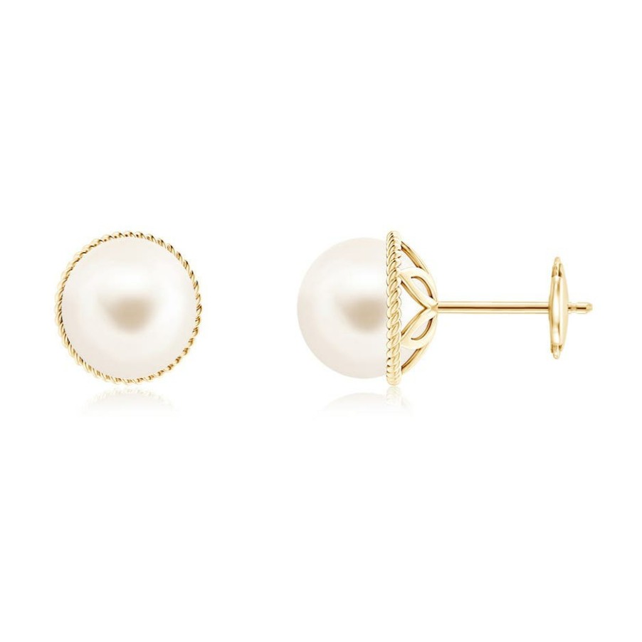 Earrings Angara Freshwater Pearl | Freshwater Pearl Earrings With Twisted Rope Frame