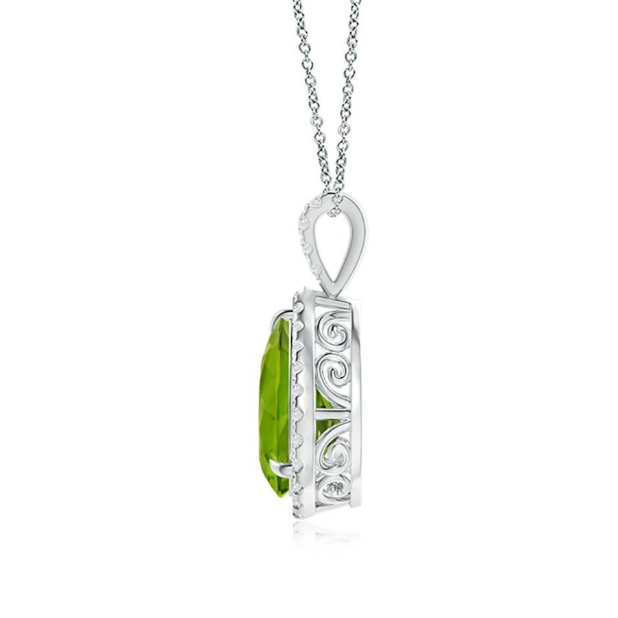 Necklaces Angara Peridot | Peridot Teardrop Pendant With Diamond Halo