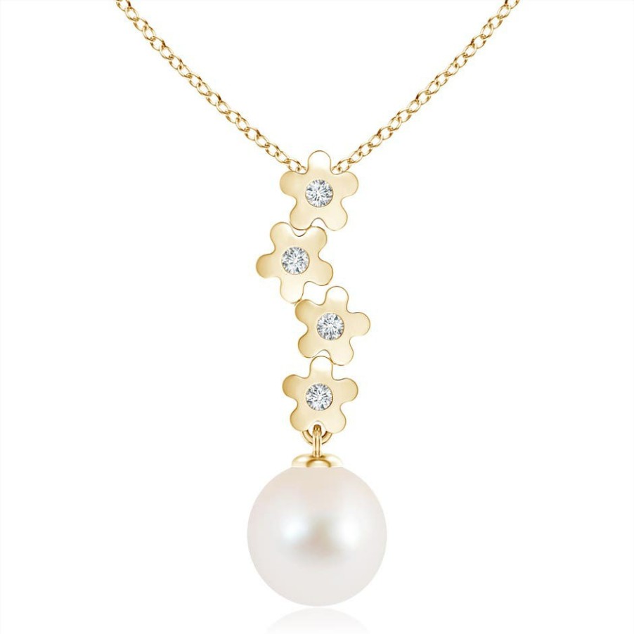 Necklaces Angara Freshwater Pearl | Freshwater Pearl Pendant With Cascading Flowers