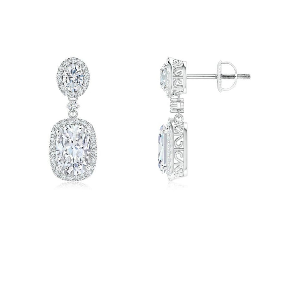 Earrings Angara Diamond | Lab-Grown Two Tier Claw-Set Diamond Dangle Earrings With Halo