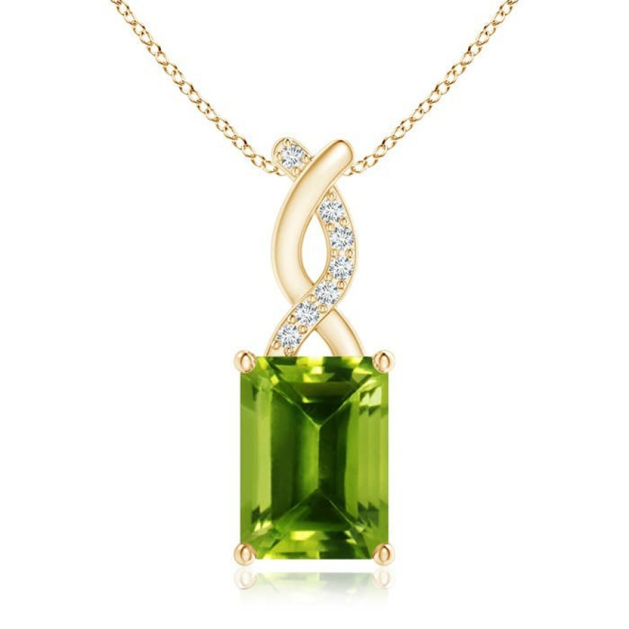 Necklaces Angara Peridot | Peridot Pendant With Diamond Entwined Bale