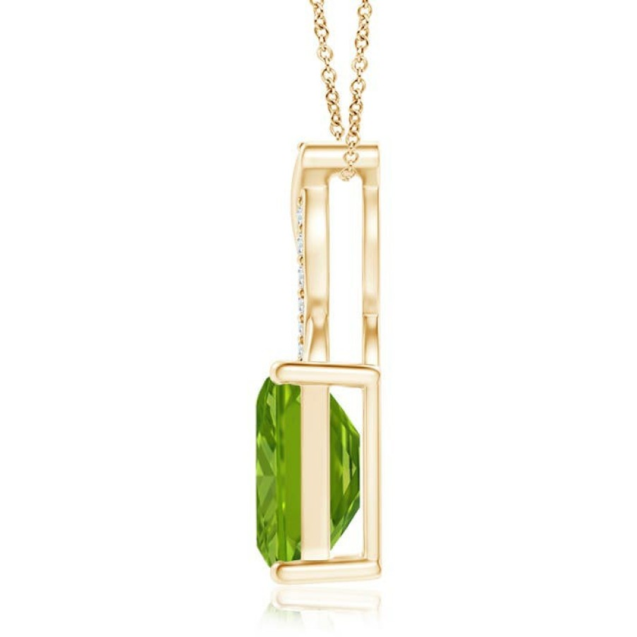 Necklaces Angara Peridot | Peridot Pendant With Diamond Entwined Bale