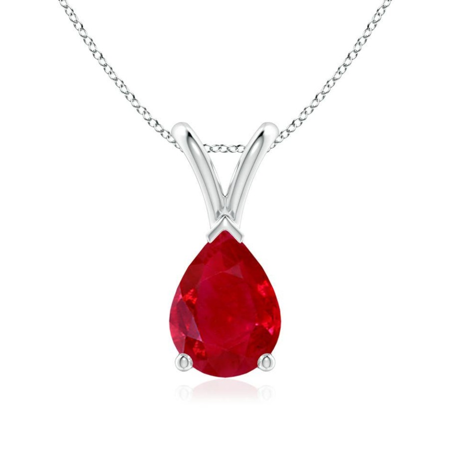 Necklaces Angara Ruby | V-Bale Pear-Shaped Ruby Solitaire Pendant