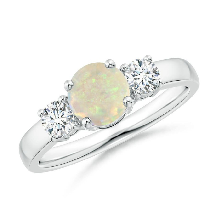 Rings Angara Opal | Classic Opal And Diamond Three Stone Engagement Ring