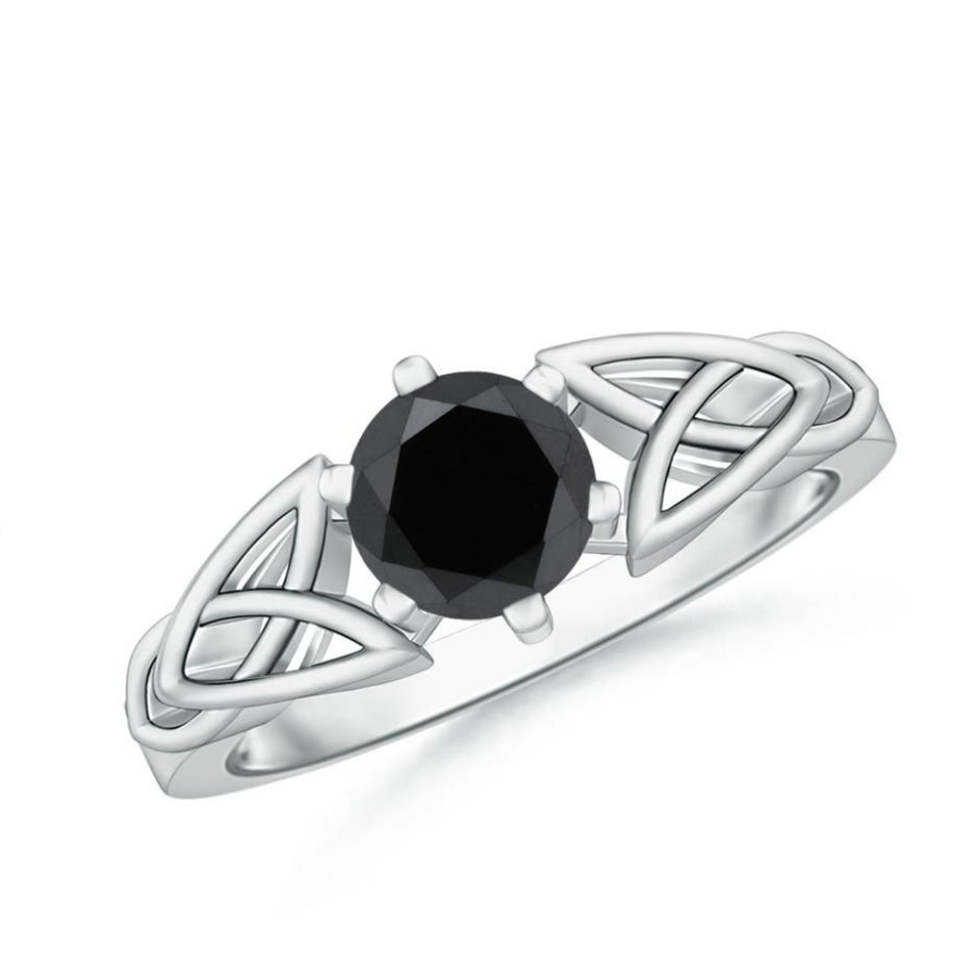 Rings Angara Enhanced Black | Solitaire Round Black Diamond Celtic Knot Ring