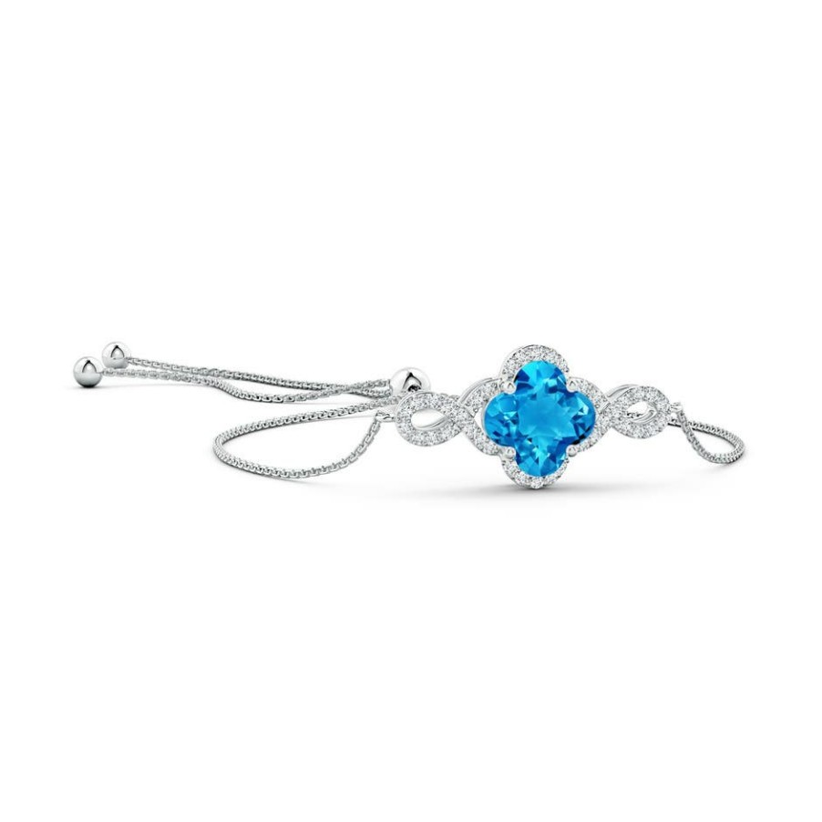 Bracelets Angara Swiss Blue Topaz | Clover-Shaped Swiss Blue Topaz Halo Infinity Bracelet