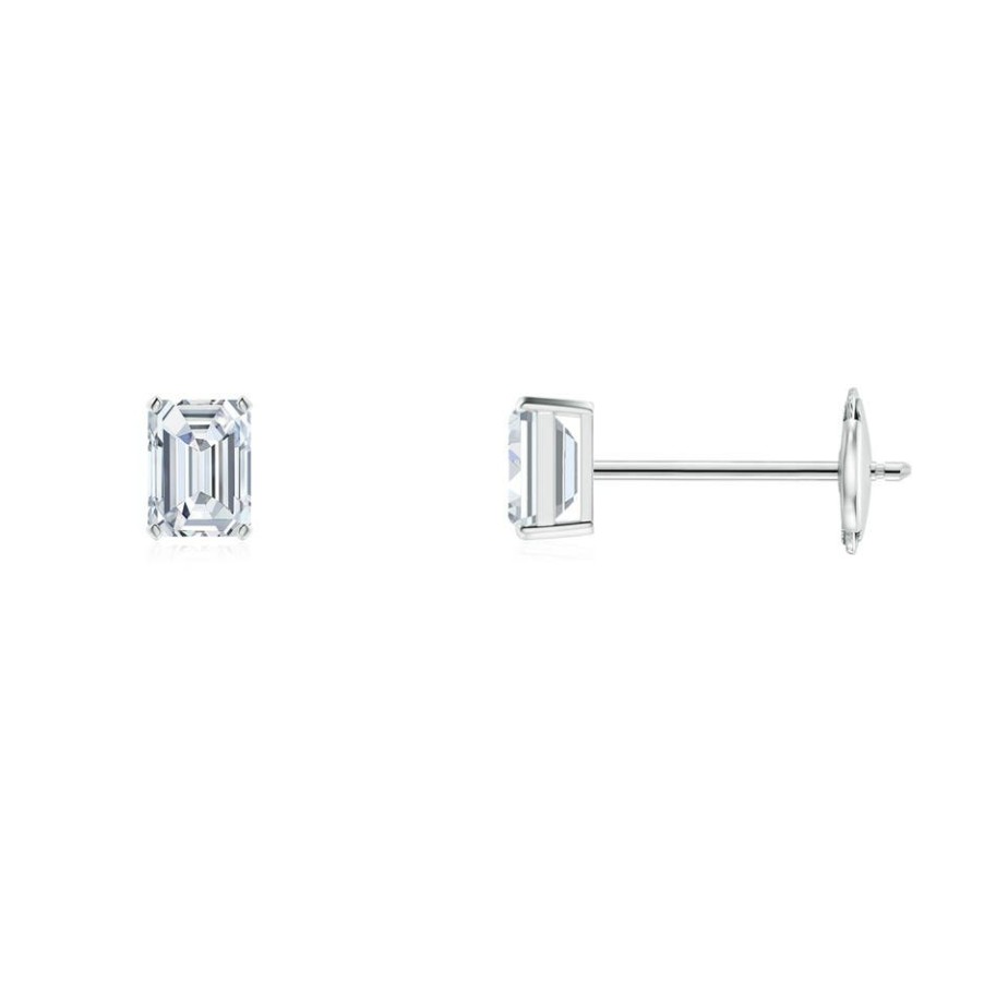 Earrings Angara Diamond | Lab-Grown Prong-Set Emerald-Cut Diamond Solitaire Stud Earrings