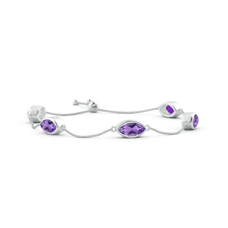 Bracelets Angara Amethyst | Bezel-Set East-West Marquise Amethyst Station Bolo Bracelet